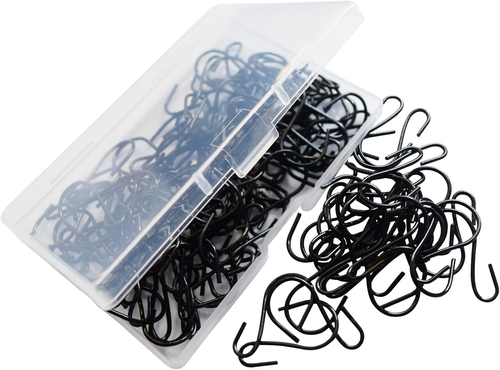 100 Pack 1-Inch Metal S Hooks for Hanging Plants and Ornaments, Black