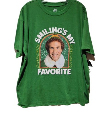 Elf T Shirt SMILING'S MY FAVORITE Size 2x Green Short Sleeve Graphic T-Shirt 