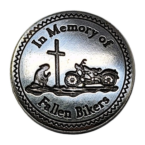 Motorcycle Concho Button "IN MEMORY OF FALLEN BIKERS" Silver Praying Cross Bike - Picture 1 of 7