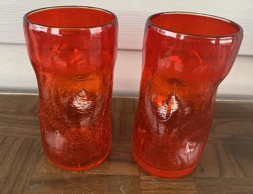 2 BLENKO GLASS  OR VIKING GLASS RED CRACKLE TUMBLERS