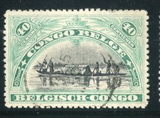 BELGIAN CONGO; 1910 early Pictorial issue fine used hinged 40c. value 