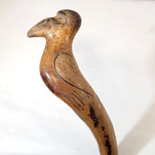 Signed Folk Art Carved Bird Cane Vintage Wood Walking Stick "Original Charlie"