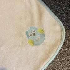 White + Blue embroidered owl detail Baby Toddler Fleece Pram Blanket 65cm x 85cm