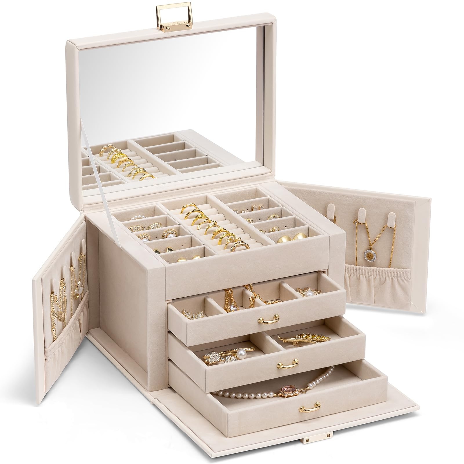 Jewelry Box 4-Tier,Jewelry Boxes & Organizers with Handle,3 Drawers Travel Je...-image