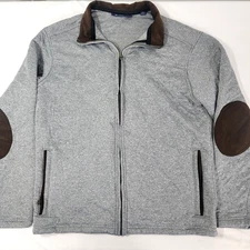 Cremieux Men's Gray Zip Up Jacket Coat Brown Suede Collar Size MEDIUM M Daniel