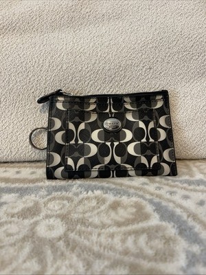 COACH Peyton Dream C Medium Skinny Wallet Black, White & Grey w/Key Ring 