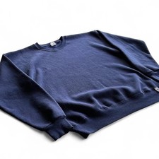 Men's Navy Solid Crew Neck Pullover Sweatshirt Cotton Fleece Logo Size S