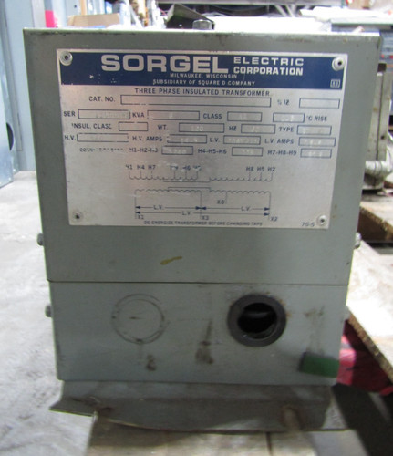 💥SQUARE D SORGEL 6 KVA INSULATED TRANSFORMER 240 HV 208Y/120 LV 3Ø