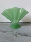 Fenton Footed Fan Vase Ribbed with Scalloped Top Jade Jadeite Jadite Mint Green