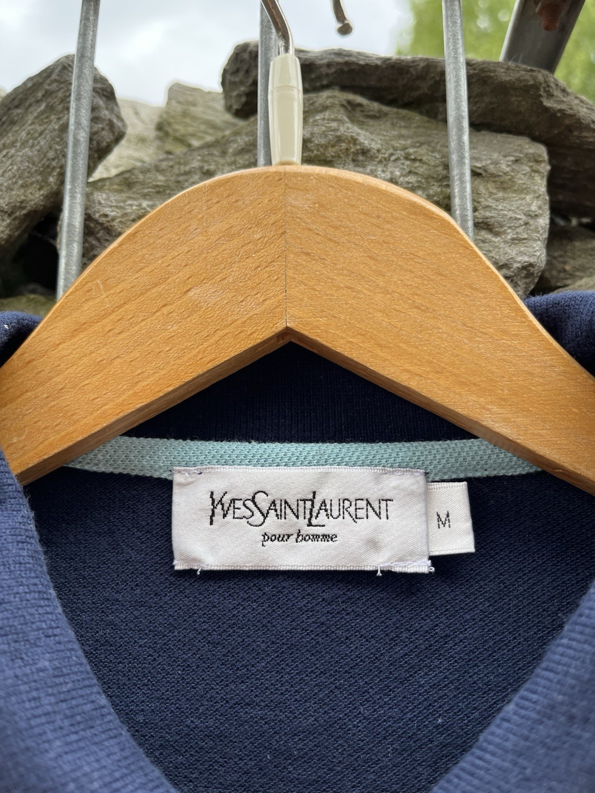 Polo Yves Saint Laurent logo grande blu navy taglia M uomo rara vintage