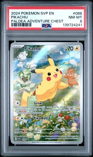 2024 POKEMON SVP EN-SV BLACK STAR PROMO PALDEA ADVENTURE CHEST PIKACHU PSA 8