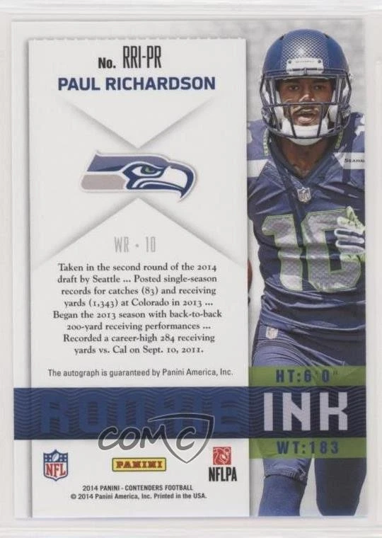 2014 Panini Contenders Rookie Ink RPS Paul Richardson #RRI-PR Auto RC - Image 2 of 2