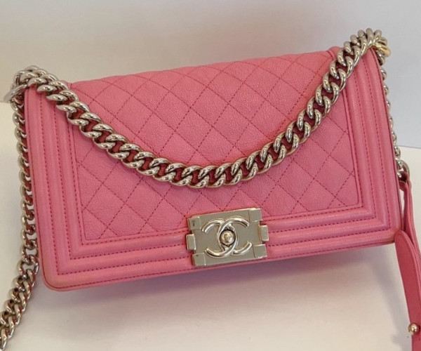 Chanel Leboy MM Calfskin Chain Shoulder Bag Pink Gold Classic Women Diamond