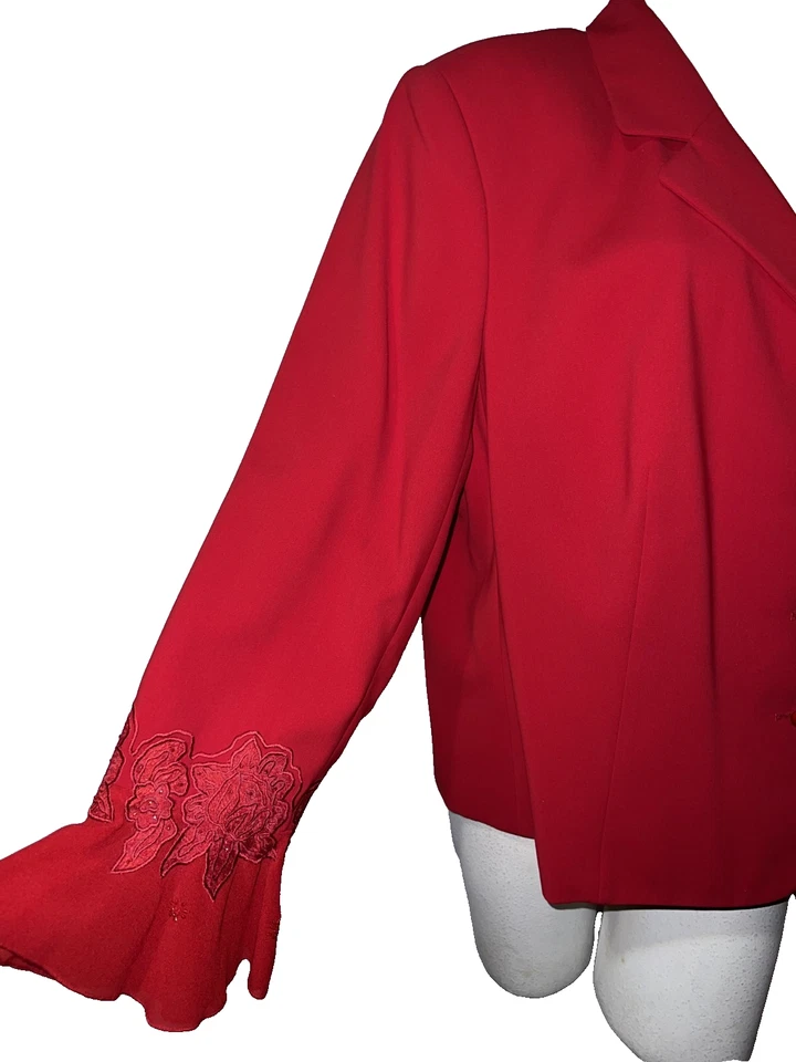 New John Meyer Jacket Plus Sz 22W Red Beaded Embroidered Lined Polyester Blazer - Image 3 of 4