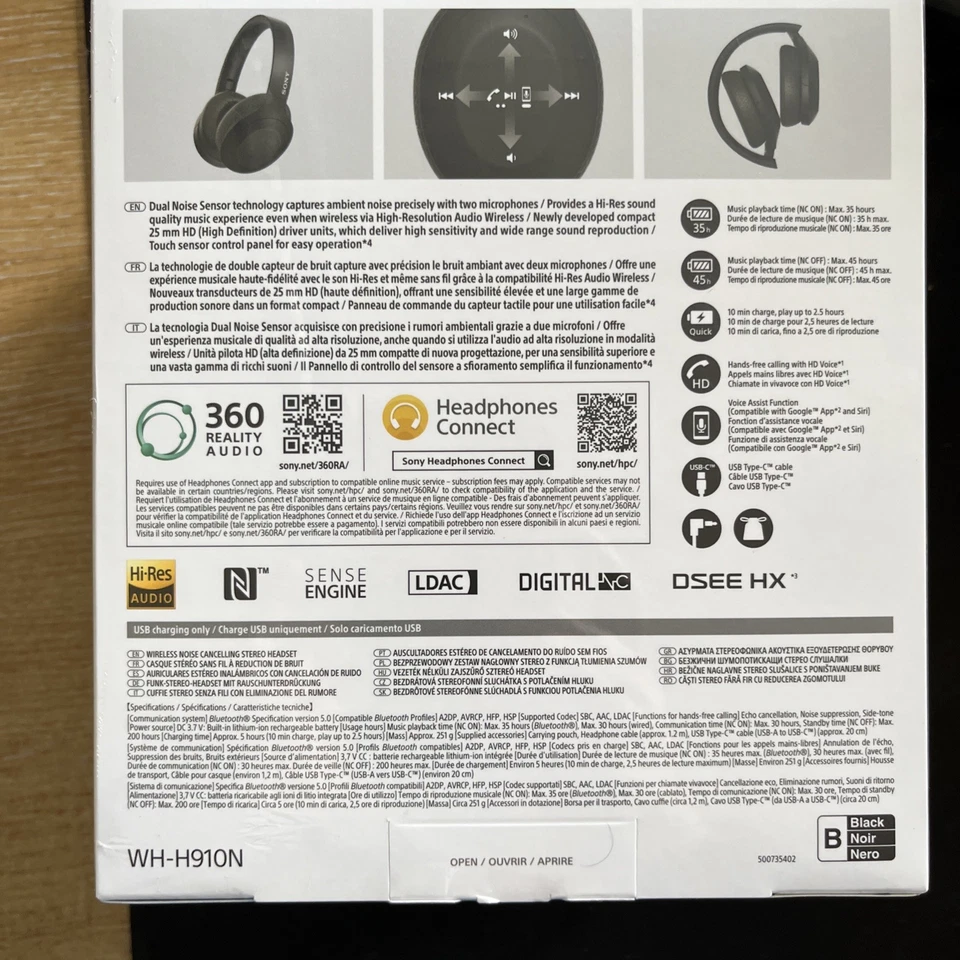 SONY WH-H910N H.EAR ON 3 Wireless NC Black Headphones UNOPENED - Image 2 of 2