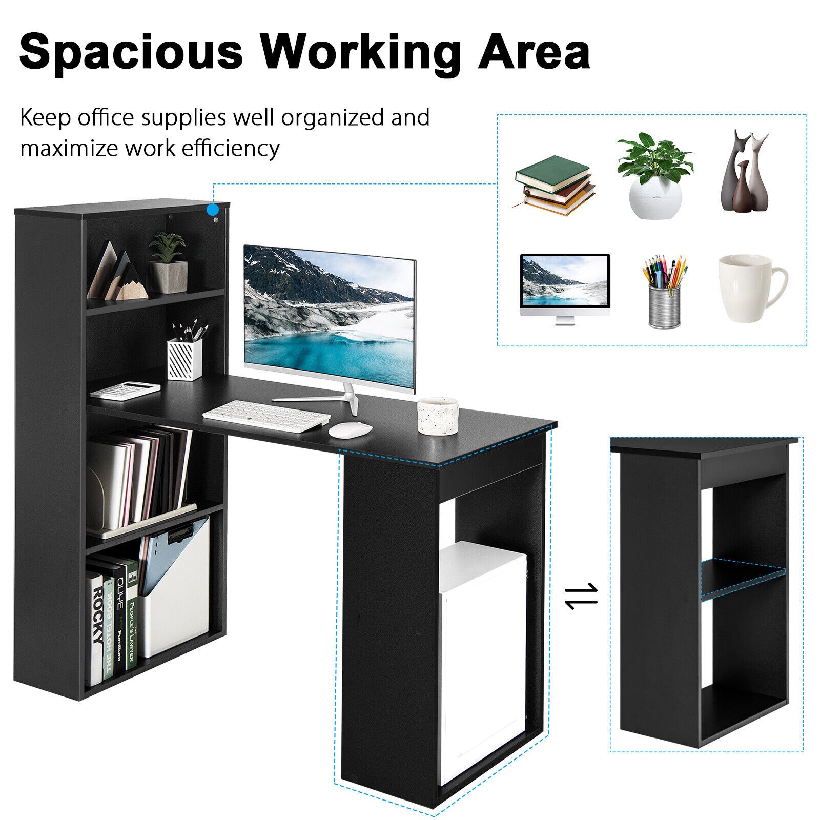 Laptop Table Writing Workstation-Black Computer Desk Wooden PC - Image 3