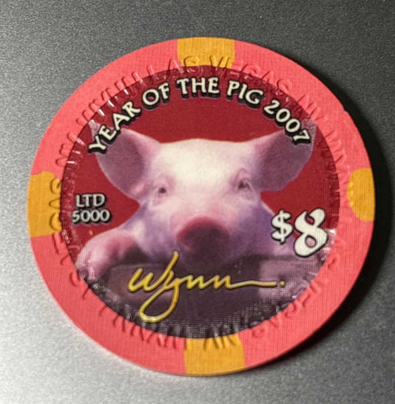 $8 WYNN 2007 CHINESE YEAR PIG LAS VEGAS NEVADA CASINO POKER CHIP