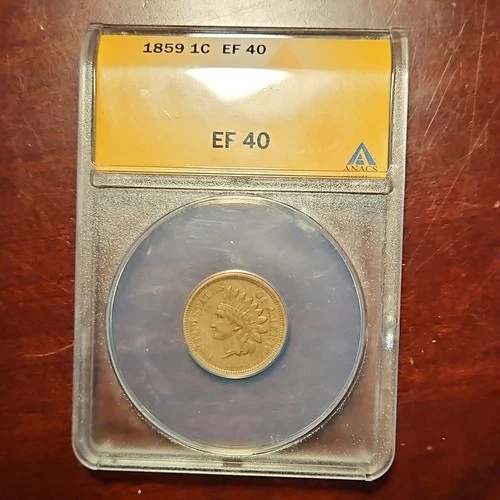 1859 Indian Head Small Cent ANACS EF 40 Copper BN Philadelphia KM#85