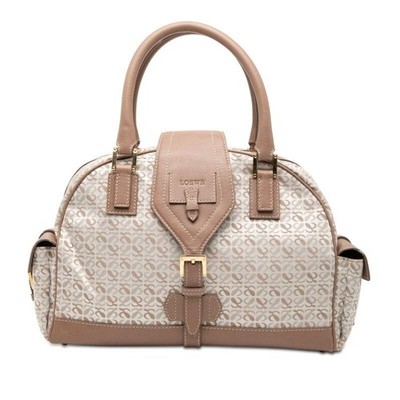 LOEWE Repeat Anagram Handtasche Canvas Leder Rosa Beige Weiß Damen Top Handle