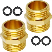2 Pack 3/4" Heavy Duty Brass Garden Hose Connector 2 Double Male, 