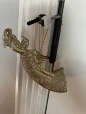 6 Lot L 6” Golden Glitter Angel Christmas Tree Ornaments Faux Crystal Heart