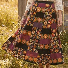 Vintage 70s Velvet Patchwork Wrap Maxi Skirt Bohemian Hippie Florals Festival