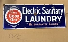 VINTAGE PORCELAIN SIGN ELECTRIC SANITARY LAUNDRY 12x30 ORIGINAL ADVERTISING