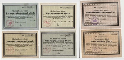 Glehn Gemeinde 10.000 Mark bis 1 Millon Mark 6x Notgeld Banknoten ( 101-R - Bild 1 von 4