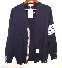 $1200 NEW NWT THOM BROWNE Blue MEN'S Cardigan SWEATER 4 Bar SIZE 3 Large ITALY