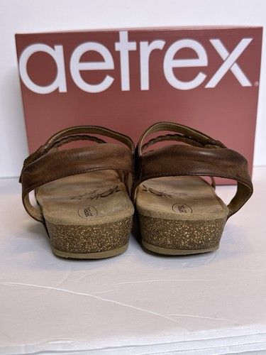 Aetrex Jillian Women's Sandals US 9 Brown Braided Leather Quarter Strap Walnut - Picture 7 of 11