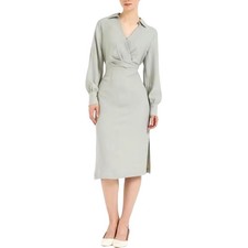 CALVIN KLEIN JEANS Sage Green Regular Fit Dress Plus Size 14 Long Sleeve Midi