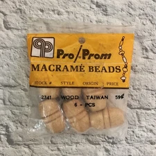 1970s Vintage 6 Pack~LARGE 1.5" NATURAL WOOD MACRAME BEADS~Pro/Prom Taiwan NOS