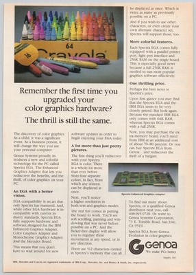 Spectra EGA Genoa Enhanced Graphics Adapter Crayola 1986 Vintage Print Ad