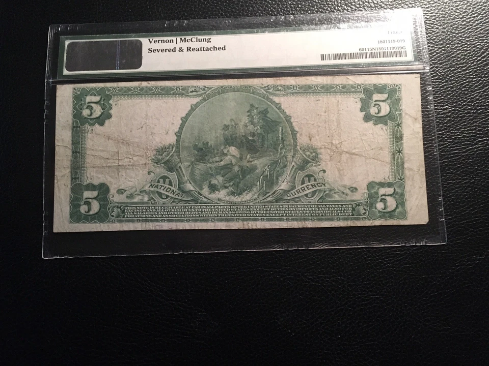 National bank note Garfield New Jersey 11 Large 5.00 Known PMG 15 Net Severed - Image 4 of 4