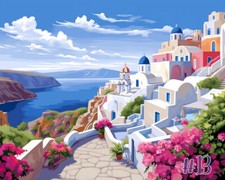 Beautiful Coastal Town - Printed Needlepoint Canvas - Tranquil Seaside Charm