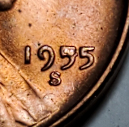 1955 S LINCOLN WHEAT PENNY UNC FILLED 5 CUD DIECHIP ERROR #C6030 - Picture 3 of 3