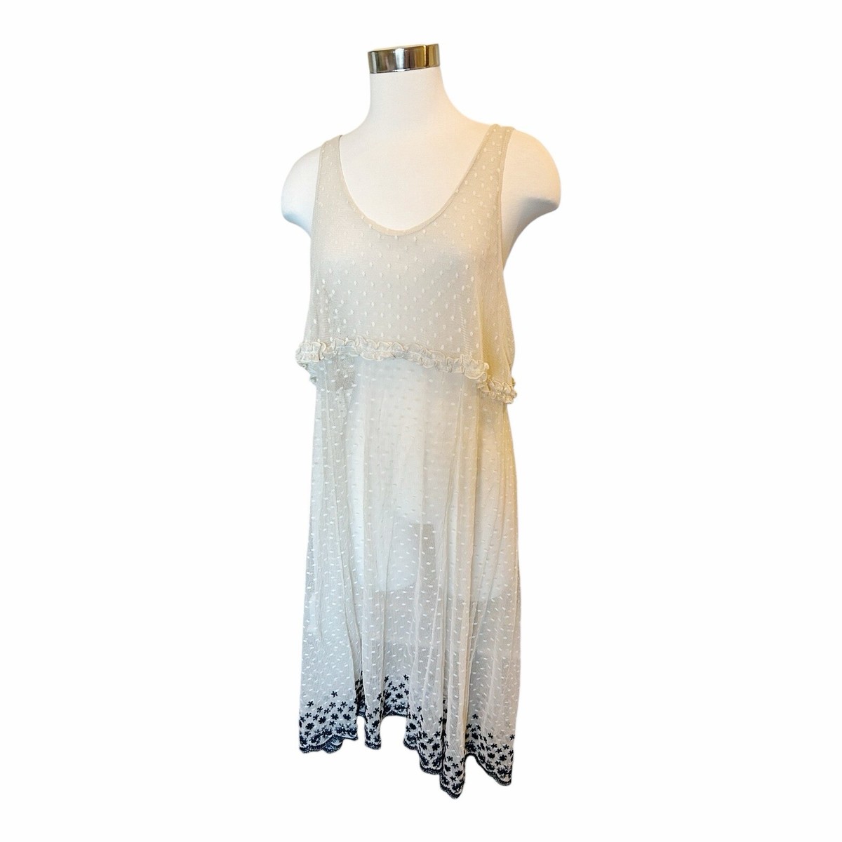 H5 Intimately Free People Swiss Dot Sheer Lace Midi Slip Dress Sz M NWT