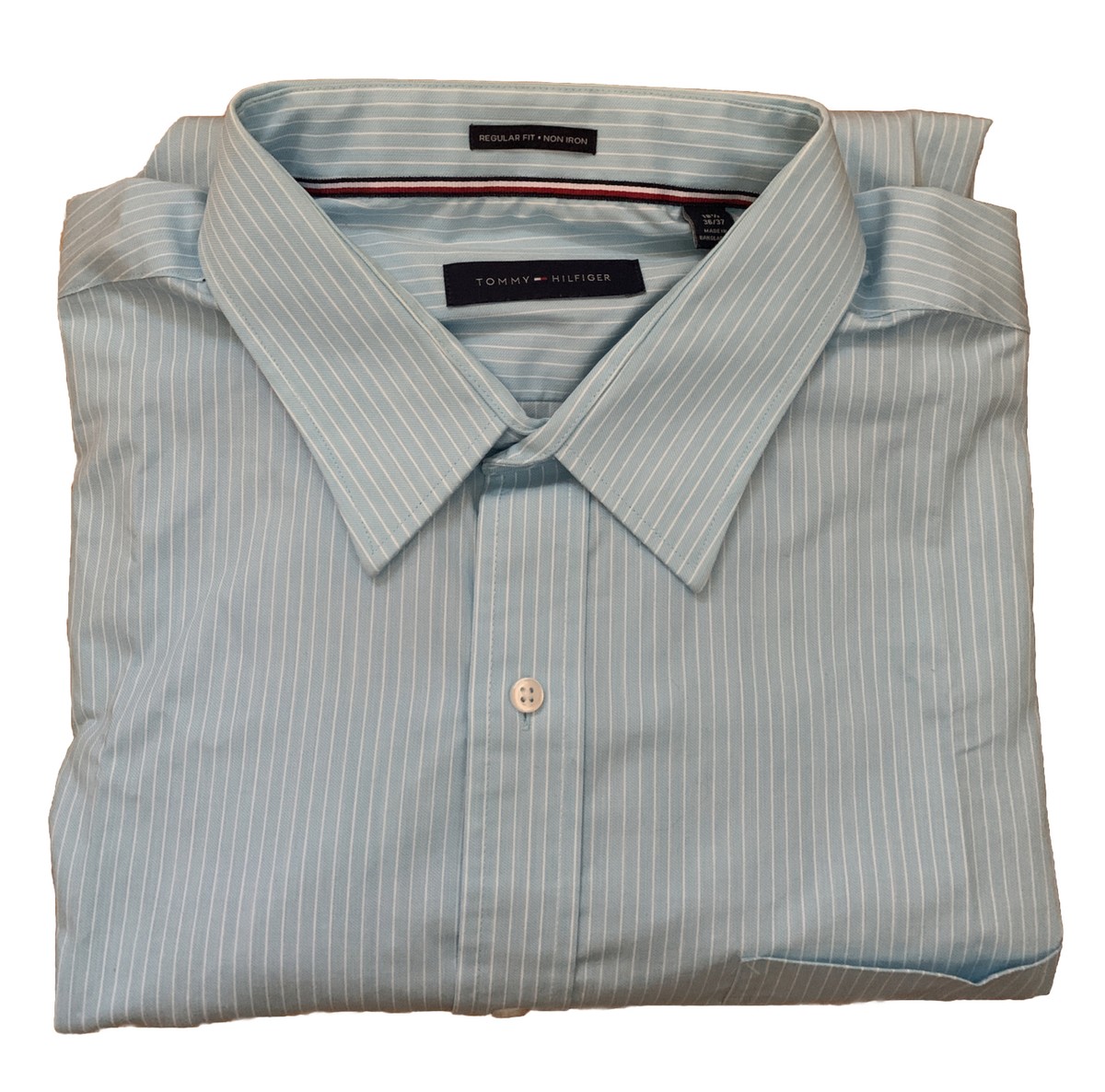 Tommy Hilfiger Mens Shirt Dress Non-Iron Stripe Aqua Blue Size 18