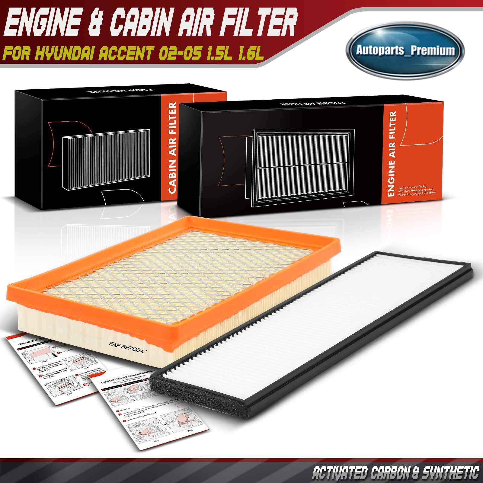 Engine & Activated Carbon Cabin Air Filter for Hyundai Accent 02-05 1.5L 1.6L