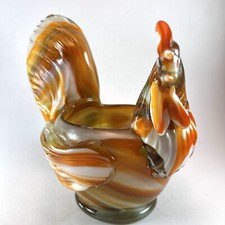ART GLASS CHICKEN ROOSTER NO CHIPS - WONDERFUL MURANO Style ORANGE SWIRL HEAVY