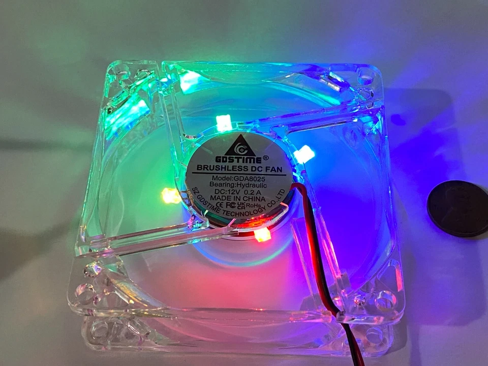 2 x 8025 LED red yellow green blue 80mm 25mm Case Cooling Fan 12VDC 12V 4pin G31 - Image 3 of 4