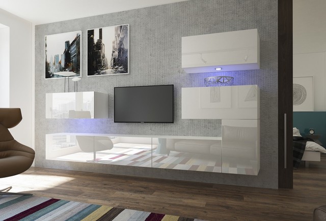 Fun Moebel Nexi 3 Wohnwand Weiss Hochglanz 7 Stuck Gunstig Kaufen Ebay