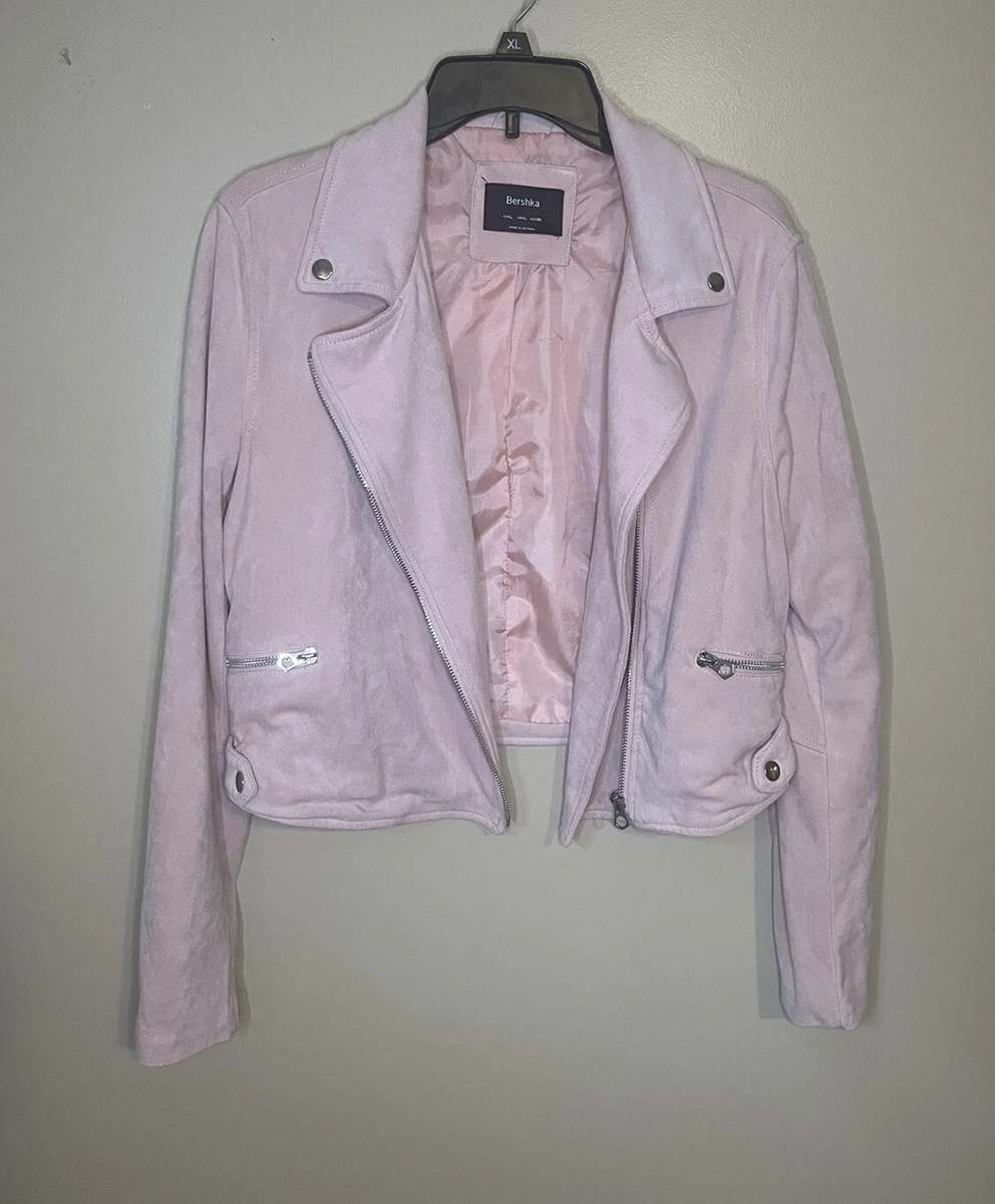 Light pink faux suede biker jacket cheap