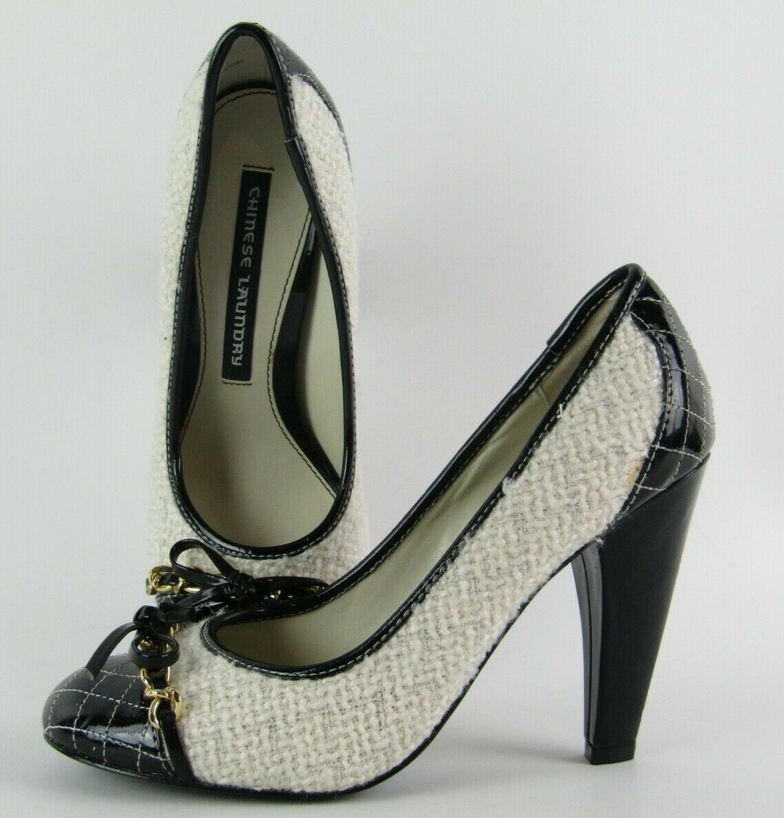 CHINESE LAUNDRY Women's Heels Black Pump Twill Gold Chain Women Sz 7 | eBay