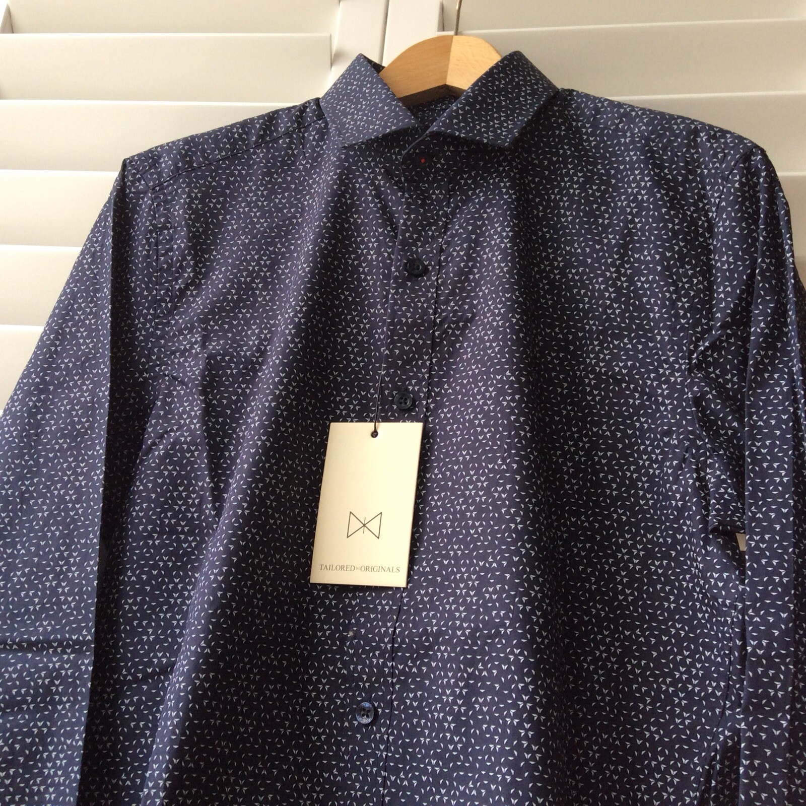 FILA Camicia SAVILE ROW sartoriale originale L S blu navy e bianco cotone slim fit nuova con etichette 15 5