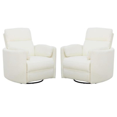 Home Square Fabric Swivel Glider Recliner in Revel Oyster & White - Set of 2