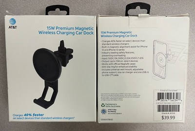 AT&T Premium Magnetic 15W Wireless Charging Car Dock Black