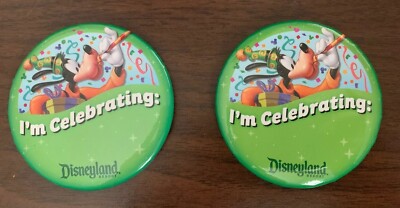 2 Disneyland Buttons I m Celebrating Button Goofy Exclusive Theme Park