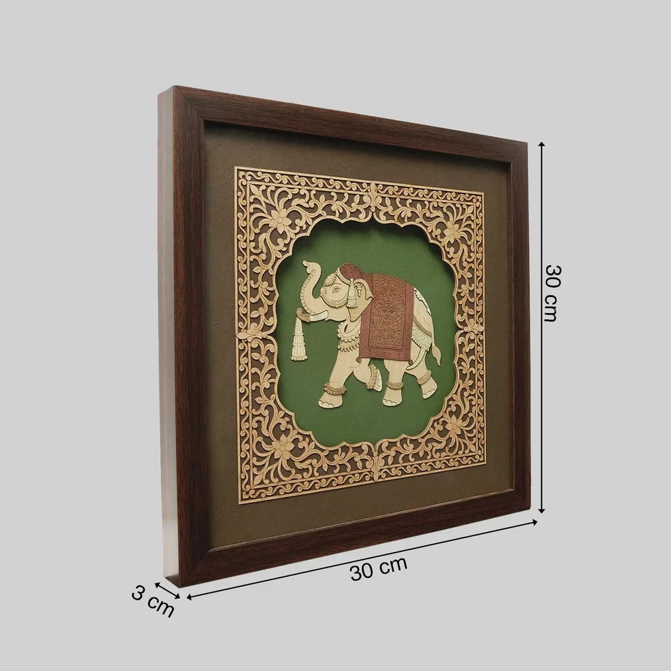 Royal Elephant Wood Art Frame 12 in x 12 - Image 3 of 3