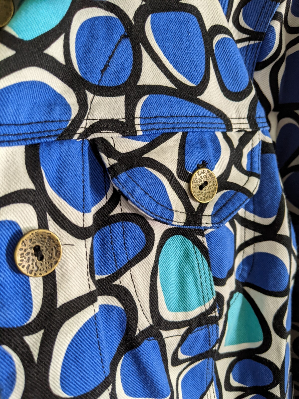 RUBY RD Jacket Bright Blue Circle Mod Pattern Poc… - image 4